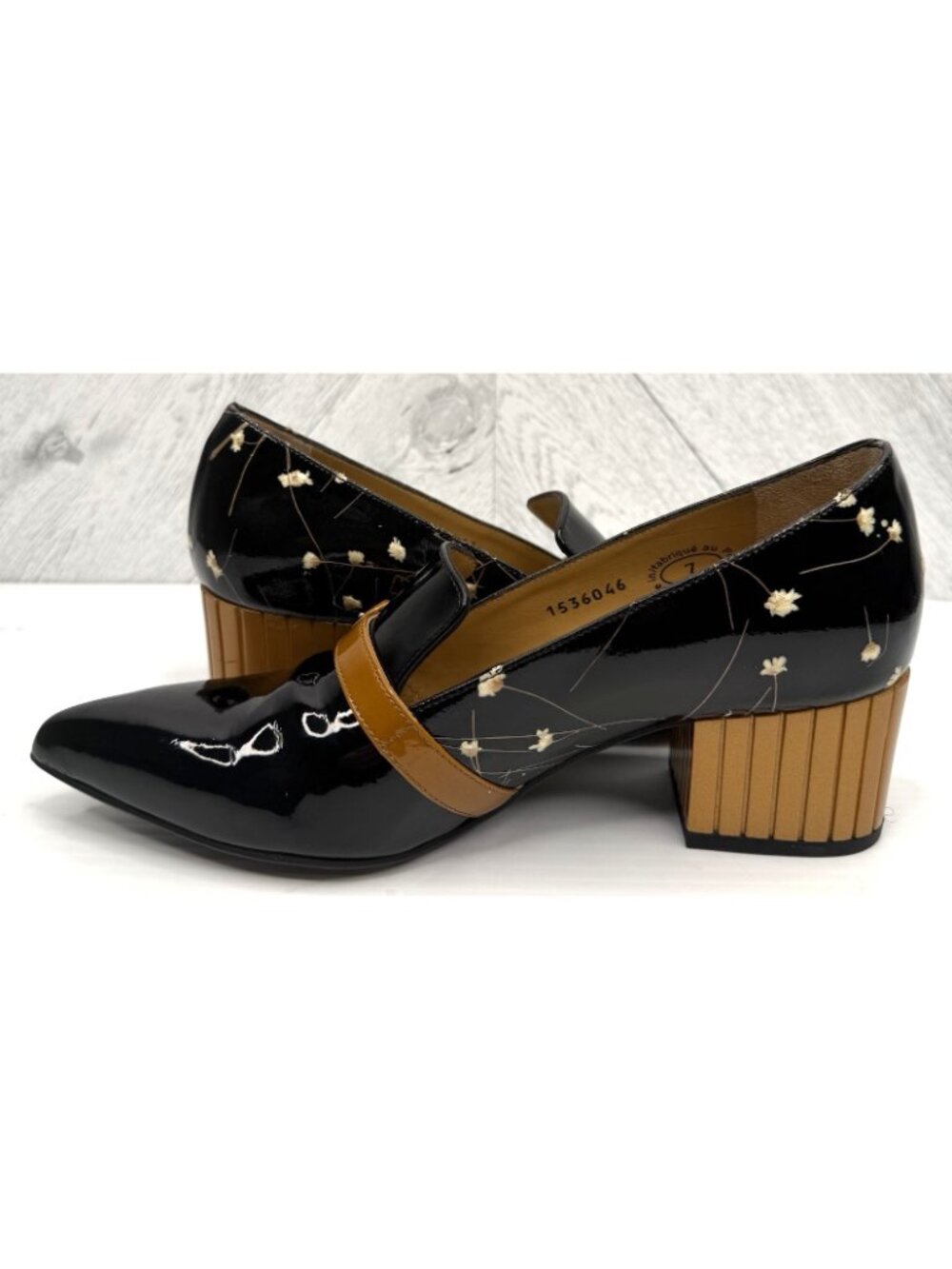 John Fluevog Gigi Effortless Womens 7 Black Floral Patent Mary Jane Pumps Y2K - Picture 8 of 14